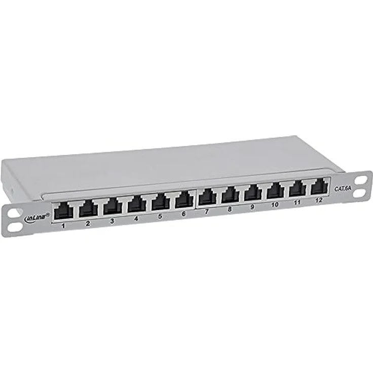 InLine® 10" Patchfeld Cat.6A 0,5HE 12-Fach, lichtgrau, RAL7035, mit Staubschutz – Bild 1