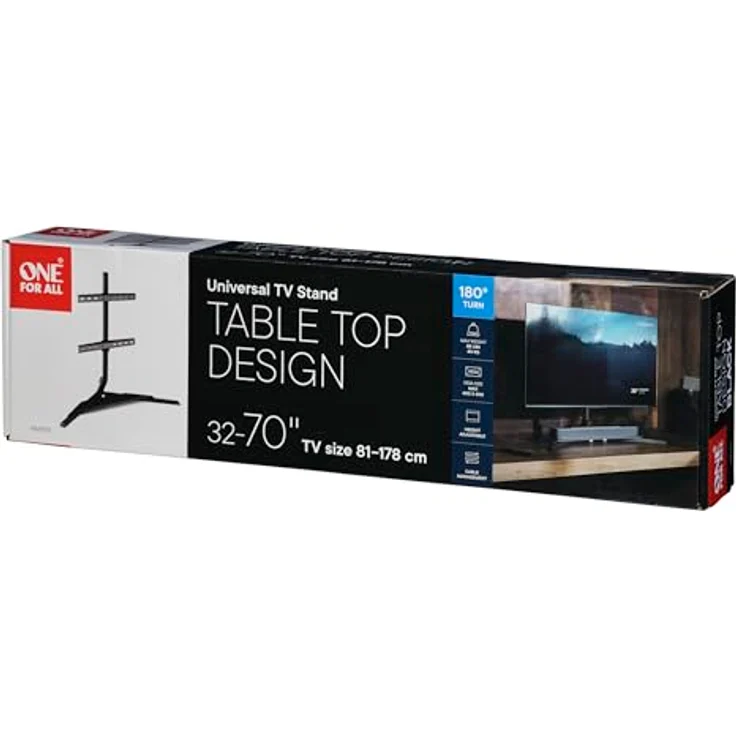 One for All Design Tisch-TV-Ständer, höhenverstellbar und 180° schwenkbar für 32"-70" TVs, Schwarz – Bild 8