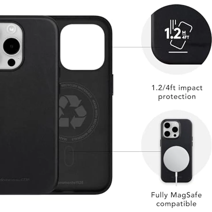 dbramante1928 Roskilde MagSafe iPhone 15 Pro aus recycelten Materialien, Vollnarbenleder, Mikrofaserfutter, 1,2/4ft Stoßschutz, MagSafe-Magnet, schwarz – Bild 3