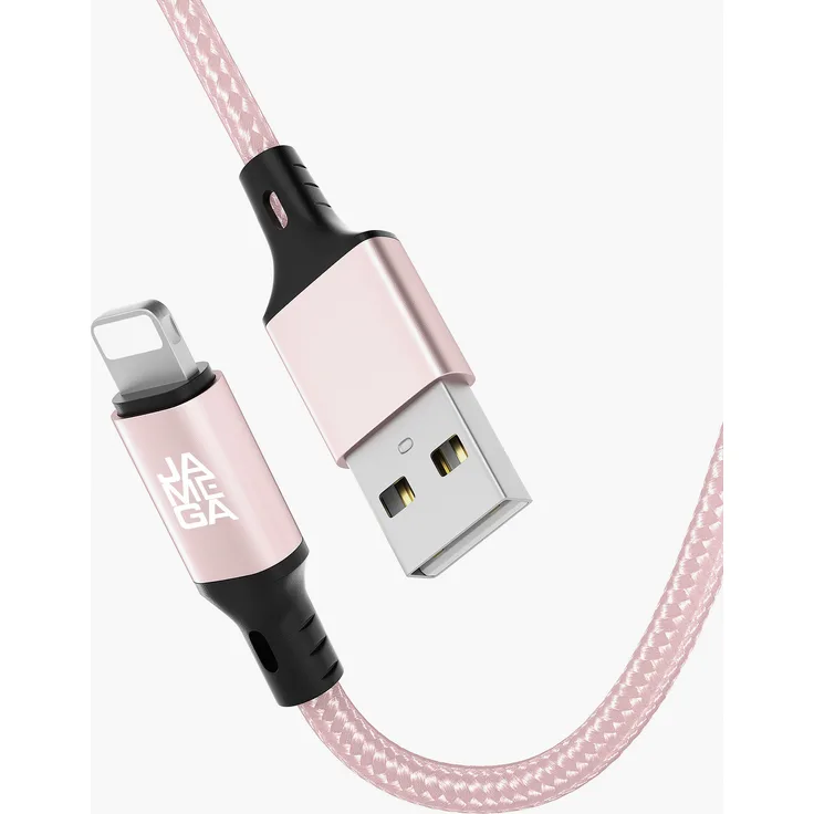 JAMEGA USB-A auf iPhone Nylon Kabel Typ A, 3m, Rosegold, für CarPlay, 2,4 A Ladeleistung, 480 Mbps Datenübertragung