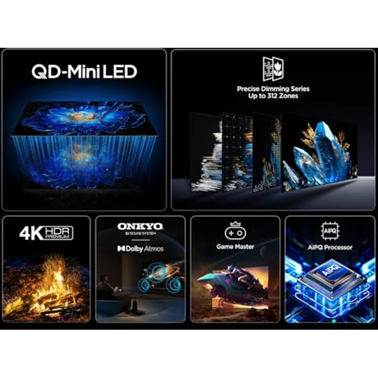 TCL 55C61KS QLED Mini LED Fernseher, 55 Zoll, 4K HDR, Dolby Vision & Atmos, Onkyo 2.1 Sound, Smart TV mit Google TV, HDMI 2.1, Game Master – Bild 4