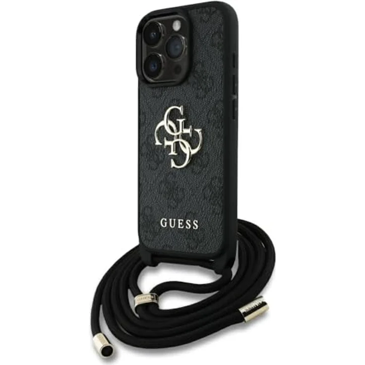 CG MOBILE Guess 4G Big Logo Cord Stap Crossbody Hülle für iPhone 16 Pro, TPU/PC/Öko-Leder, Schwarz – Bild 1