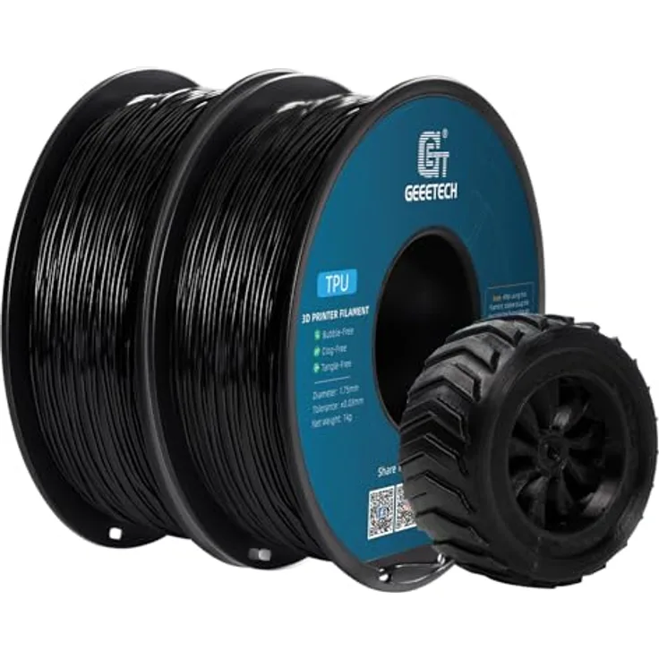 GEEETECH TPU Filament 1,75 mm, 2 kg Spule für 3D Drucker, schwarz