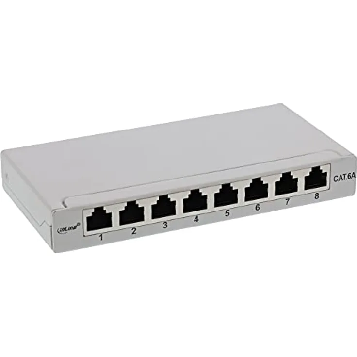 InLine® Patchfeld Cat.6A 0,5HE 8-Fach, Tisch/Wand-Montage, lichtgrau, RAL7035