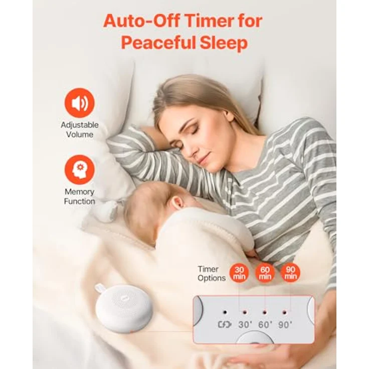 VEVOR Einschlafhilfe, White Noise Machine, 30 Musiktitel, 3-in-1-Soundmaschine mit automatischer Abschaltfunktion, sanftem Ringlicht und Speicherfunktion, Rauschgerät – Bild 5