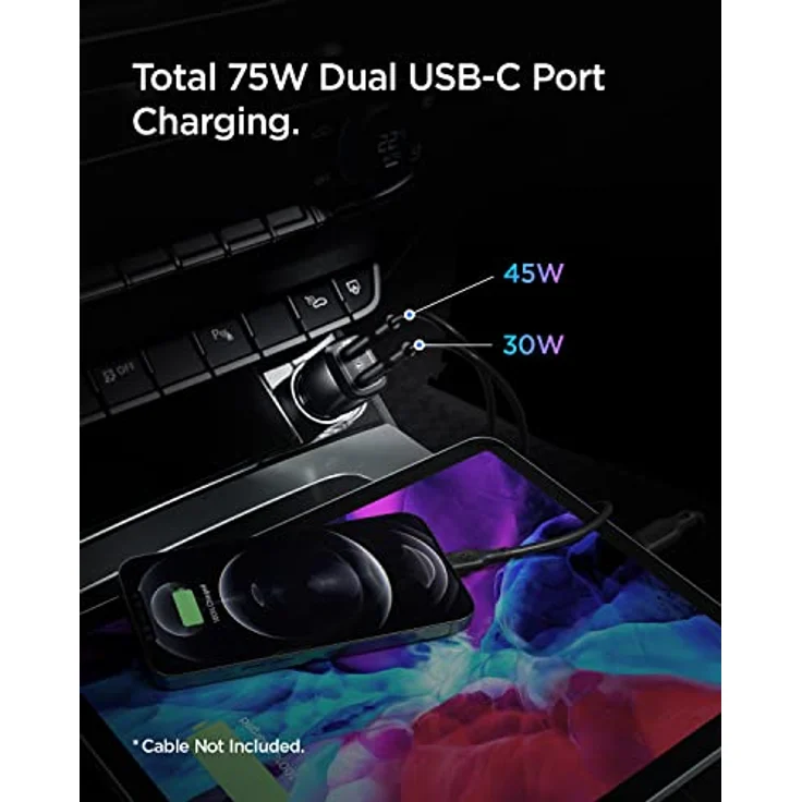 Spigen USB C Auto Ladegerät 75W Dual USB Schnellladung PD PPS 3.0 45W + 30W Zigarettenanzünder für Galaxy S24 S23 Ultra Plus S22 S21 Note Z Flip Fold 5 4 iPhone 14 Pro Max Mini 12 Pixel 6 MacBook iPad, Weiß – Bild 3