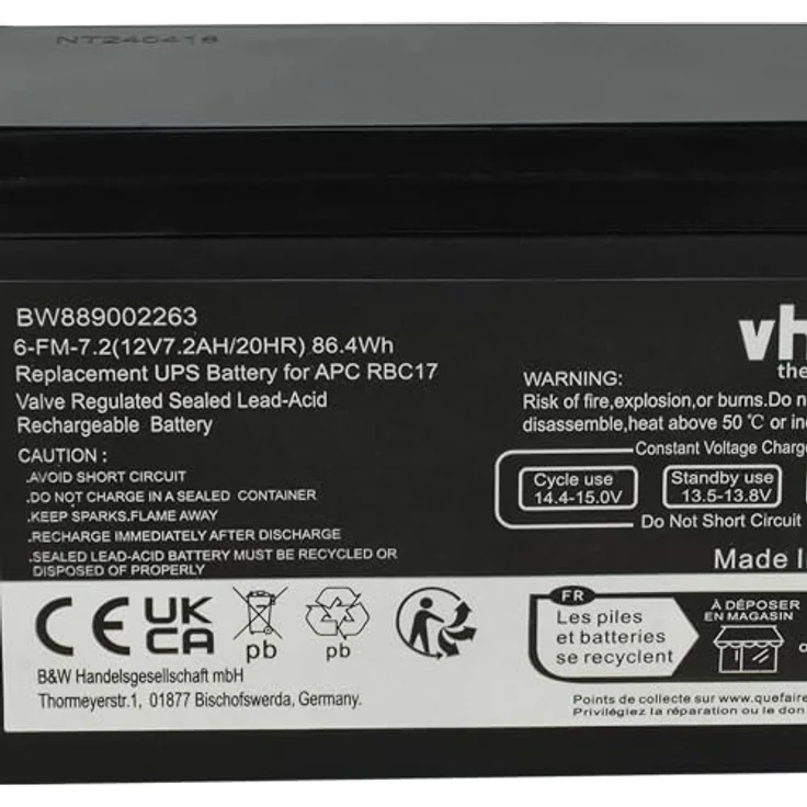 vhbw 2X Akku kompatibel mit Daitem 502-27D, Hochleistungsakku 7,2 Ah, 12 Volt, AGM-Technologie, wiederaufladbar – Bild 5