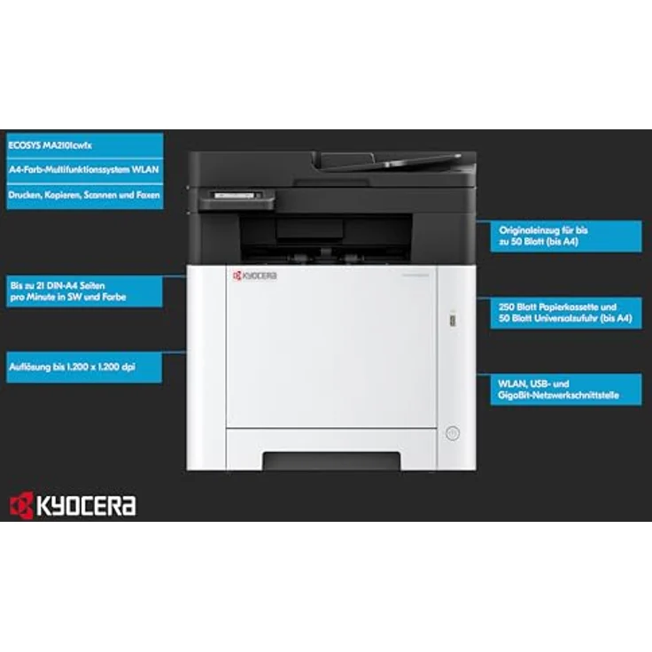 Kyocera Ecosys MA2101cwfx Farblaserdrucker Multifunktionsgerät WLAN. Drucker Scanner Kopierer, Faxgerät inkl. Duplex, USB 2.0 und Mobile-Print-Funktion – Bild 2