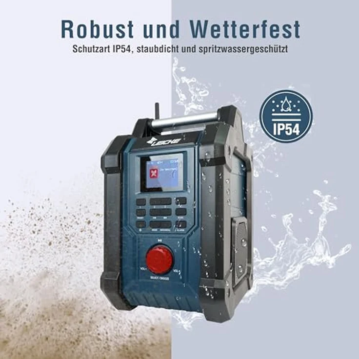 LEICKE Baustellenradio, Digitales DAB+ und FM Radio mit Bluetooth, AUX, 4000mAh Akku, 2 x 15W Lautsprechern und 2.4-Zoll LCD Display, IP54 Schutz – Bild 4