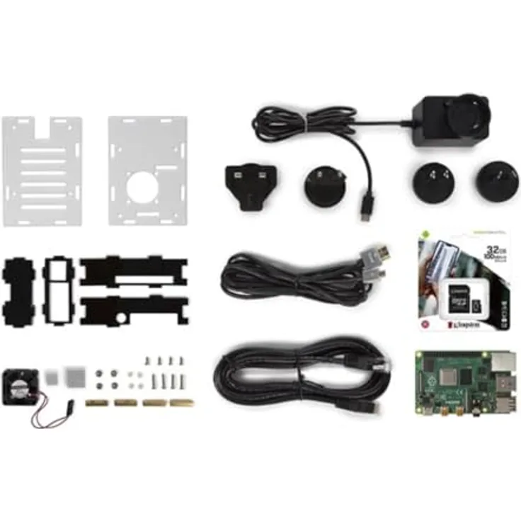 Whadda Raspberry Pi 4 Starterkit (4 GB) mit Kühlgehäuse, 32 GB microSD-Karte, USB-C Ladegerät und Ethernet-Kabel