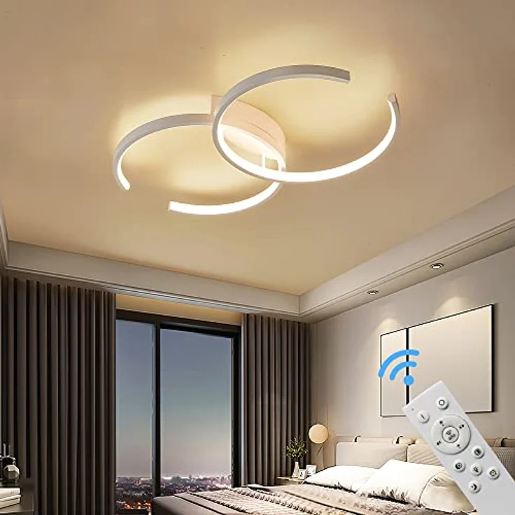 Eurotondisplay LED Deckenleuchte Deckenlampe SX87 mit Fernbedienung dimmbar schwarz weiß lackierter Metallrahmen Schlafzimmerleuchte ceiling light (SX8718W 55x32cm) – Bild 4