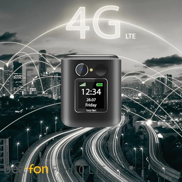 Beafon Fold10 LTE Klapphandy, XL Farbinnendisplay 2,2" (5,58cm), XL Farbaußendisplay 1,44" (3,65cm), SOS Notruftaste, Fotokontaktanzeige, Kamera, Lichtsignal, Tischladeschale, schwarz-Silber. – Bild 3