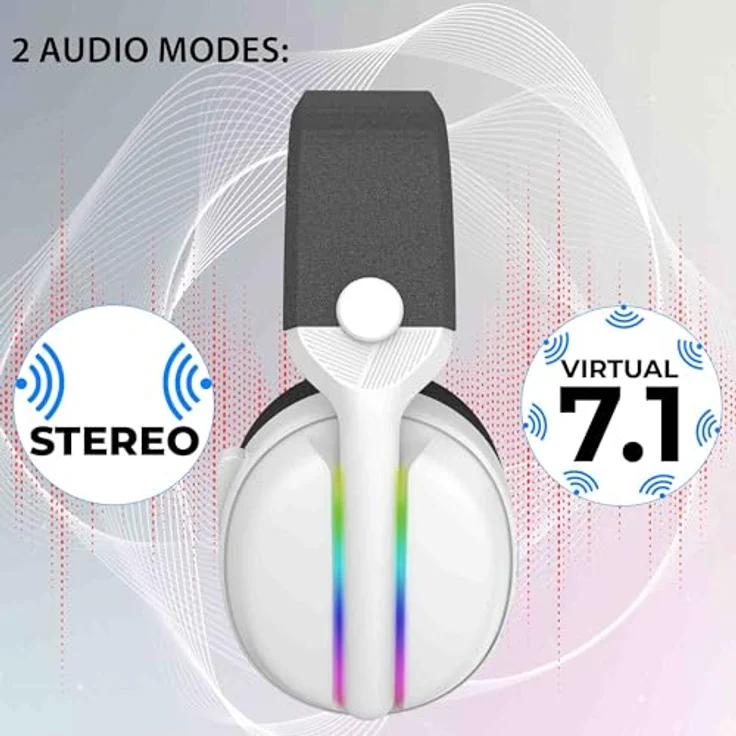 Subsonic Wireless Headset All Platforms 7.1 MULTI, Kabelloses Gaming Headset mit RGB-LED, Weiss, bis zu 40 Stunden Akkulaufzeit – Bild 5