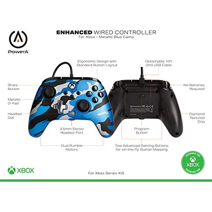 PowerA Enhanced Wired Controller Metallic Blue Camo Blau, Schwarz, Weiß (1518911-01) (PC, Xbox One, Xbox Series) – Bild 3
