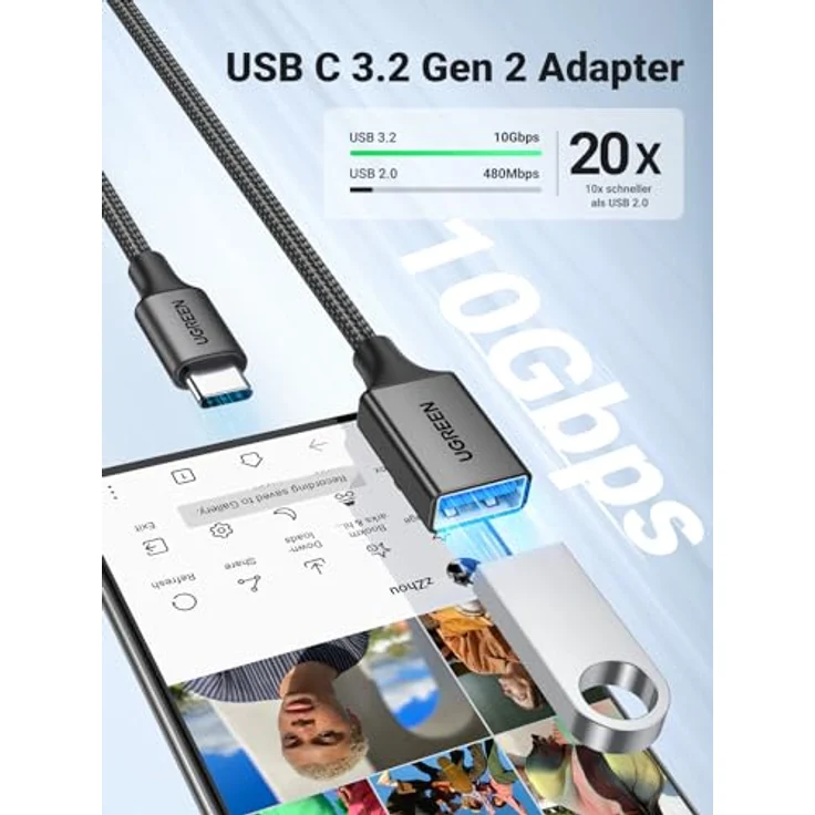 UGREEN USB C auf USB OTG Adapter, 10 Gbps Datenübertragung, kompatibel mit iPhone 17/16/15, iPad Pro, MacBook Pro, Galaxy S24/S23, Schwarz – Bild 2