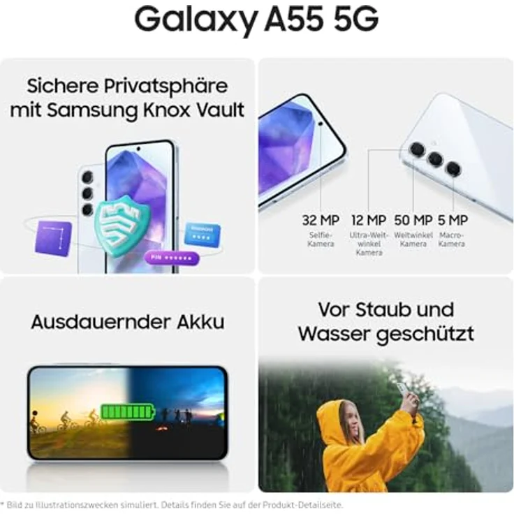 Samsung Galaxy A55 (128 GB, Awesome Navy, Enterprise Edition, 6.60", SIM + eSIM, 50 Mpx, 5G), Smartphone, Schwarz – Bild 4