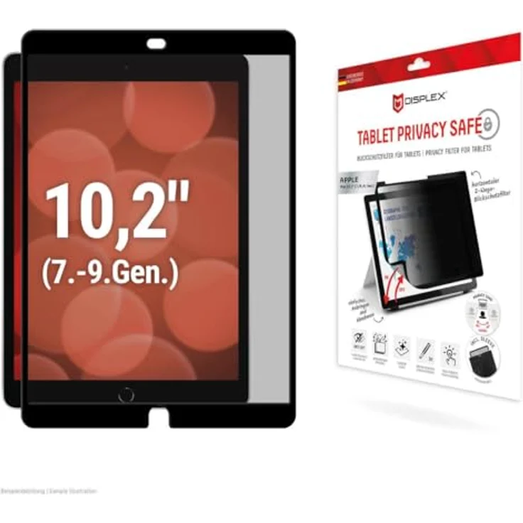 Displex Tablet Privacy Safe iPad 10,2" (7/8/9 Gen), Blickschutz Filter, blasenfrei, kratzer-resistent