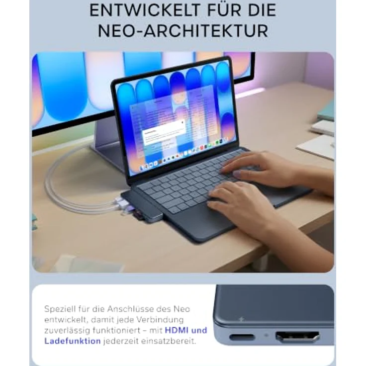 SATECHI USB-C Snap Hub 6-in-2 für MacBook Neo, 4K HDMI, 45 W Passthrough-Laden, Indigo – Bild 2