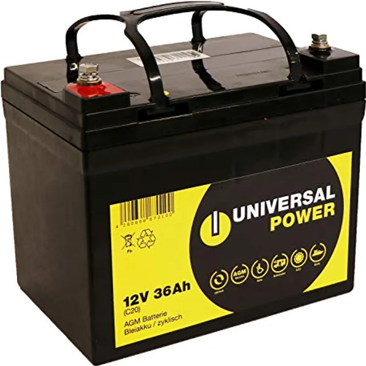 Universal Power 12-36 12V 36Ah AGM Rasenmäher Akku, Robust & Wartungsfrei
