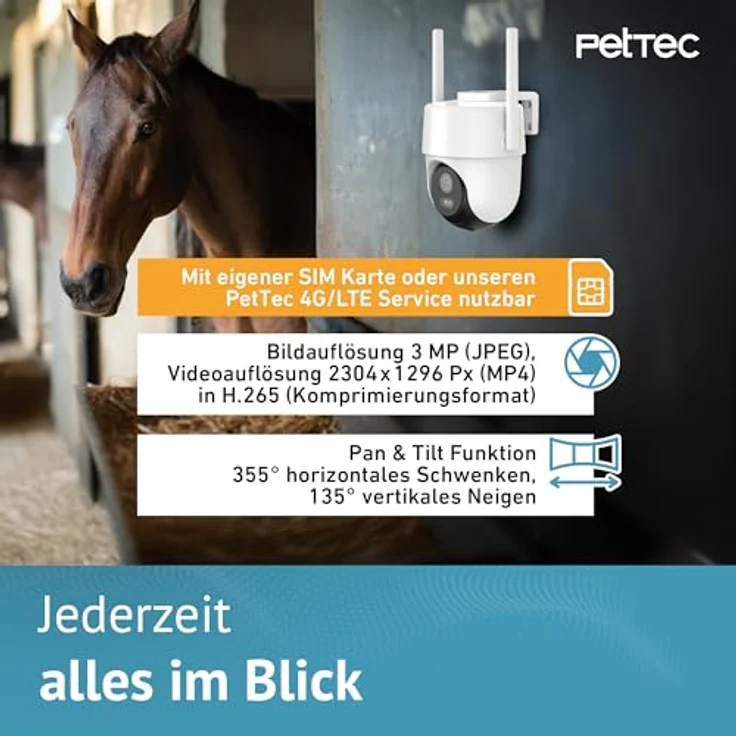 PETTEC PetCam Free'n 360 4G LTE Überwachungskamera - Outdoorkamera 3MP Ultravision, Bewegungserkennung, 20m Nachtsicht IP65 Flutlicht Sirene, Akku & Pan&Tilt Funktion – Bild 2