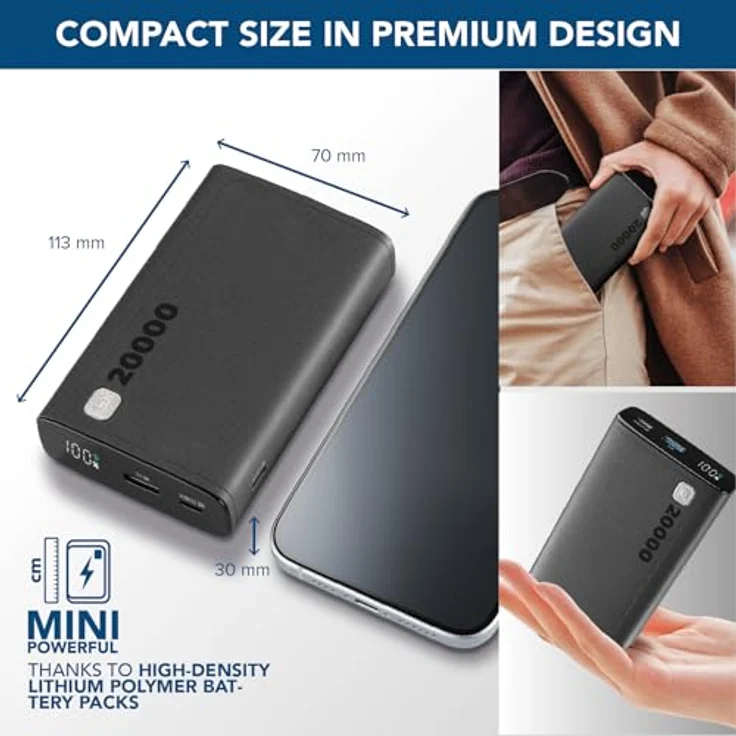 Cellularline Power Bank Elite 20000 PD Black - 20.000 mAh, 3 USB-Anschlüsse, 144 Stunden zusätzliche Ladezeit – Bild 6