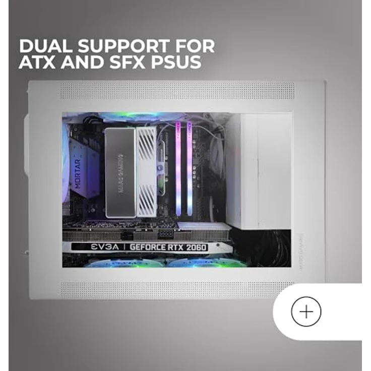 MARS GAMING MC-XPS, Ultrakompaktes MicroATX-Gehäuse mit gehärtetem Glas, FRGB 120mm-Lüfter, duale PSU-Unterstützung, USB-C, Weiß – Bild 5