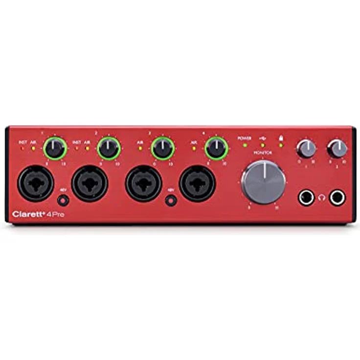 Focusrite Clarett+ 4Pre USB-Audio-Interface in Studioqualität für Musiker*innen – Hochwertige Aufnahmen über vier rausch- und verzerrungsarme Mikrofonvorverstärker für authentische Klangergebnisse – Bild 1