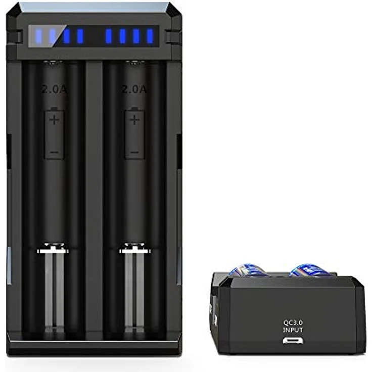 3A Schnelles Ladegerät XTAR SC2 QC3.0 - Kompaktes schnelles Ladegerät 18650 Ladegerät für Li-Ion Akkus 18650 18700 20700 21700 22650 25500 26650