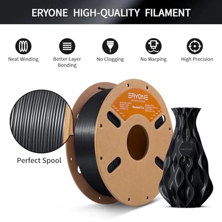 ERYONE PLA Filament 1.75 mm, 3D Drucker Filament mit Maßgenauigkeit +/- 0,03 mm, 1 kg/Spule, Pechschwarz – Bild 3