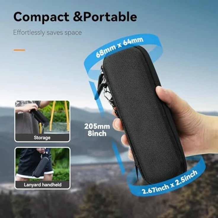 TELESIN Kleine Reise-Hartschalen-Tragetasche für DJI Pocket 3, wasserdicht, leicht mit Netz-Tasche für Zubehör, Schwarz – Bild 5