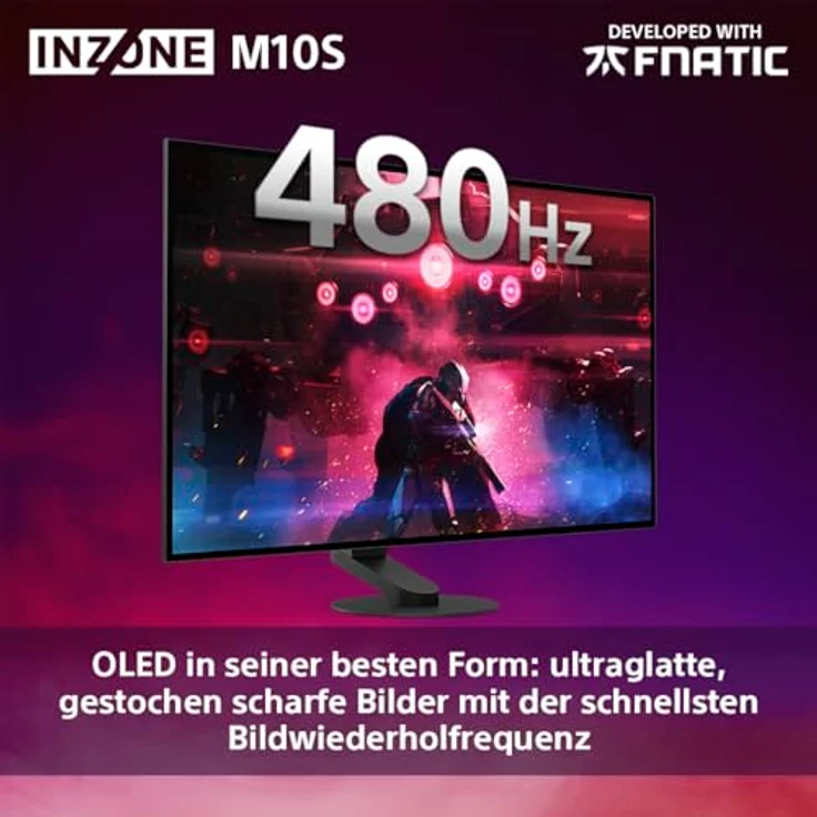 Sony INZONE M10S 27" OLED QHD PC Gaming Monitor: 1440p, 480Hz, 0.03ms GTG, DCI-P3 98.5%, G-Sync, Adaptive Sync, VRR, Co-entwickeltes Modell mit Fnatic, 1300 nits, DisplayPort 2.1-2 x HDMI 2.1- PC, PS5, Schwarz – Bild 3