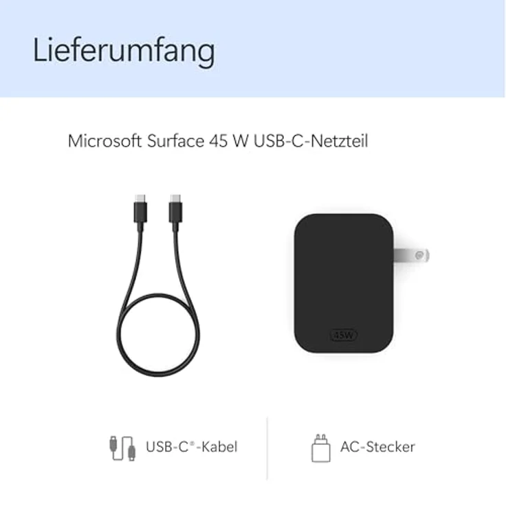 Microsoft Surface 45-Watt USB-C Netzteil, schlankes Design mit abnehmbarem Kabel und EU-Stecker – Bild 4