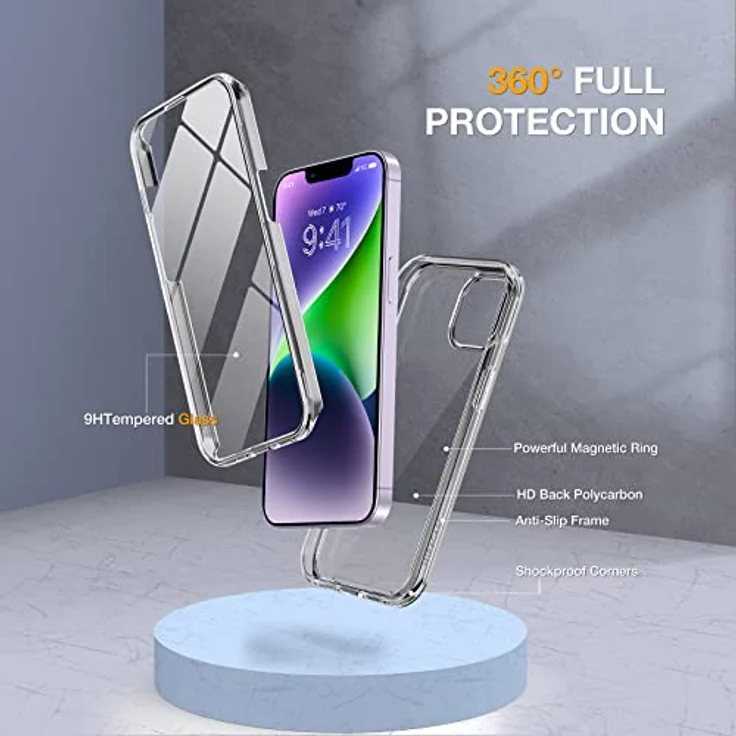 Miracase 360 Grad Hülle für iPhone 13/14 (6.1 Zoll), Ganzkörper Schutzhülle mit 9H Glas Displayschutzfolie, Stoßfest und Transparent – Bild 2