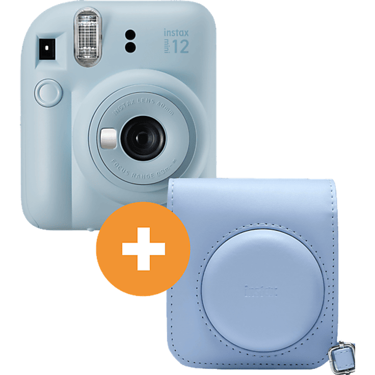 FUJIFILM INSTAX mini 12 Travel Set, Sofortbildkamera in Pastel Blue mit kompaktem Design