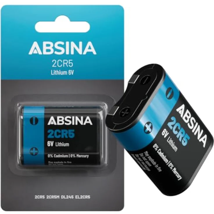 ABSINA 2CR5 Lithium Batterie 6V, langlebig & temperaturfest von -40°C bis +60°C, ideal für Kamera und Sicherheitsgeräte – Bild 1