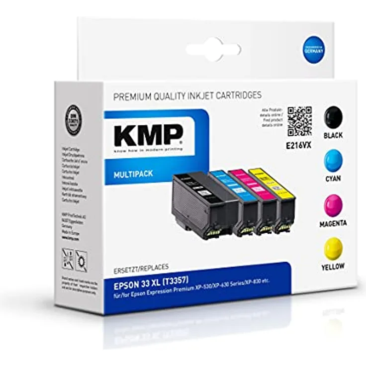 KMP Know How in modern Printing Patrone Epson T3357 Multipack 400-650S. E216VX Refilled 1633.4055 Cyan Fotoschwarz Gelb Magenta Schwarz Unbekannt