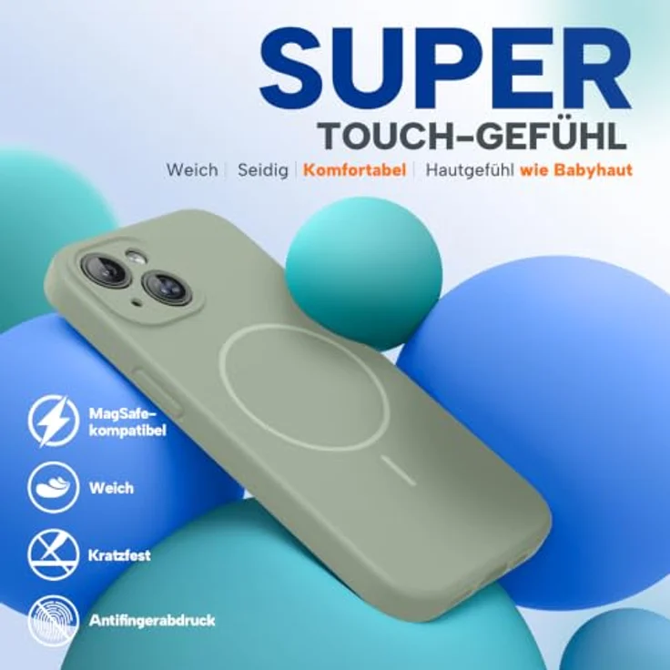 miracase Hülle für iPhone 14 mit MagSafe, Flüssigsilikon, kratzfestes Mikrofaser-Innenfutter, stoßfester Schutz, Patina Grün – Bild 4