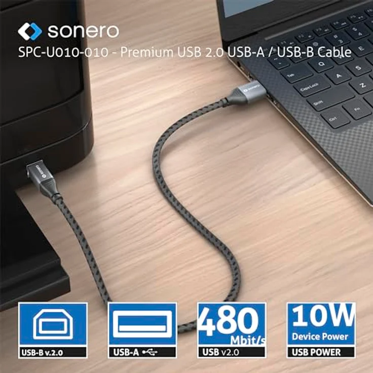 Sonero USB 2.0 Kabel, A-Stecker auf B-Stecker, 480 MB/s, space grey/schwarz, 2,00m – Bild 5