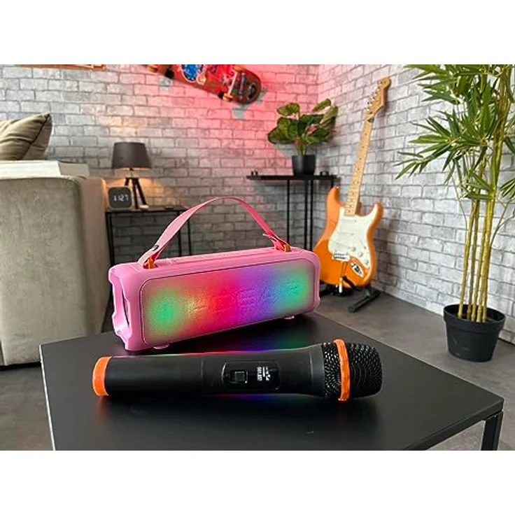 N-Gear Blazooka 703 Rosa Bluetooth Lautsprecher - Tragbar, kabellos, inkl. Mikrofon & Disco Licht, 100W, 5h Spielzeit – Bild 5