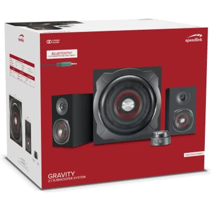 Speedlink GRAVITY 2.1 Soundsystem - PC Lautsprecher mit Subwoofer aus Holz, Aktiv Lautsprechersystem 120 Watt, Bluetooth, 3,5mm Klinke, AUX, Tischfernbedienung, schwarz – Bild 5