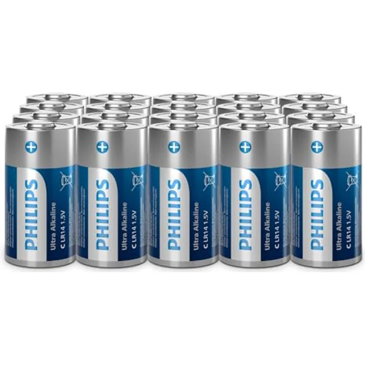 Philips Ultra C Alkali-Batterien LR14, 20 Stück, auslaufsicher und umweltfreundlich, ideal für Taschenlampen und Spielzeug