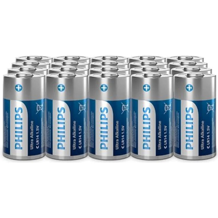 Philips Ultra C Alkali-Batterien LR14, 20 Stück, auslaufsicher und umweltfreundlich, ideal für Taschenlampen und Spielzeug – Bild 1