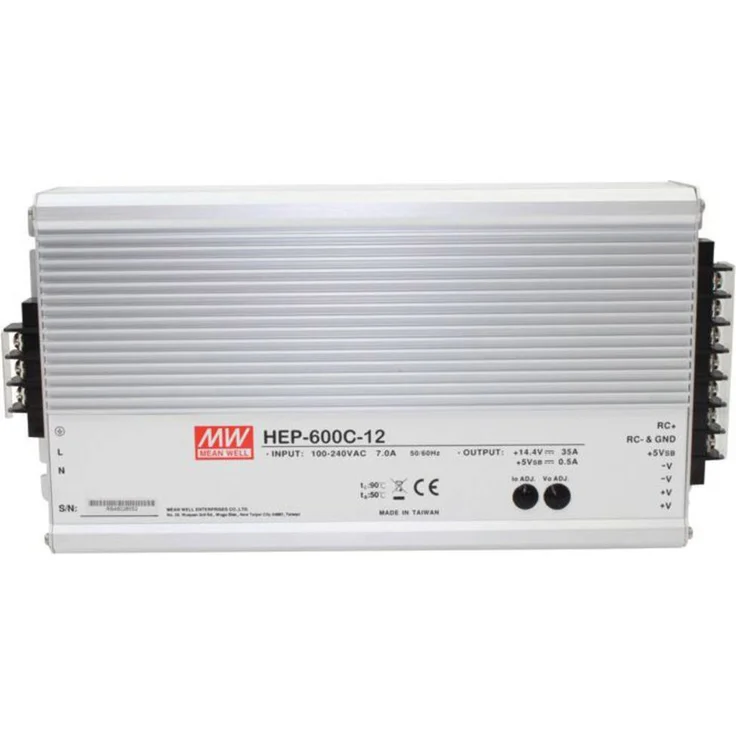 MW Mean Well Bleiakku-Ladegerät HEP-600C-12, 12V mit maximal 35A Ladestrom, programmierbare 3-Stufen-Ladung