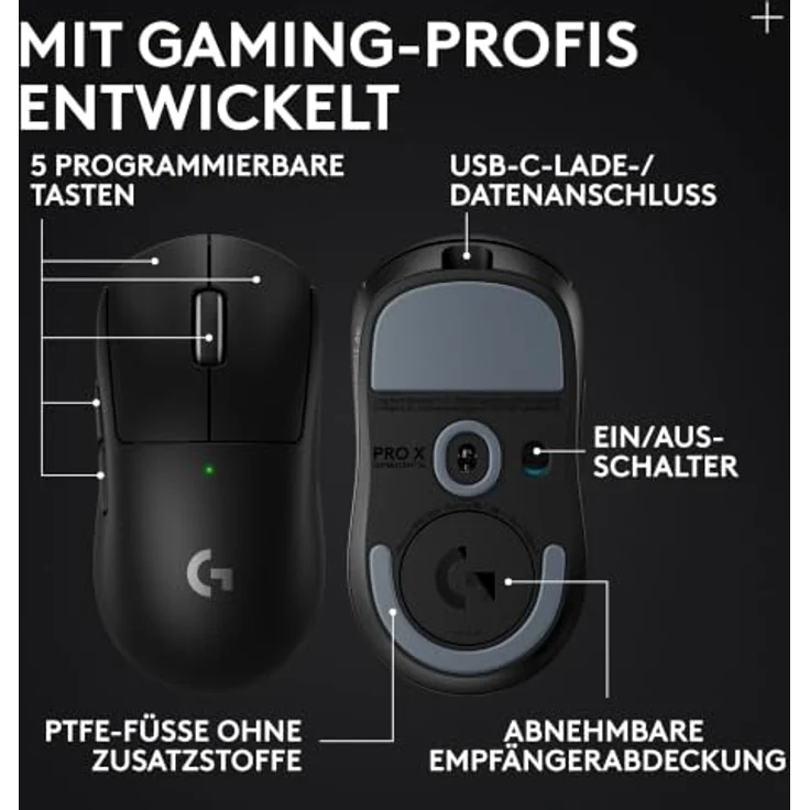 LOGITECH G PRO X SUPERLIGHT 2c SE, kabellose Gaming-Maus mit HERO 2-Sensor und 88 Stunden Akkulaufzeit, schwarz – Bild 3