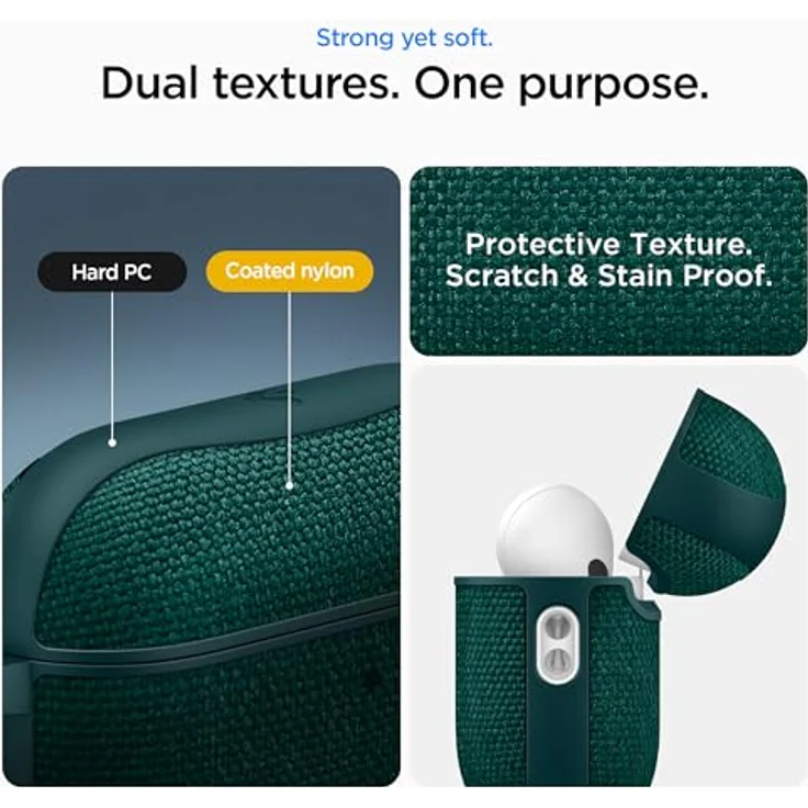 Spigen Urban Fit Hülle Case für AirPods Pro 3. Generation (2025), hochwertiges Nylon, samtweiche Innenseite, Mitternachtsgrün – Bild 4