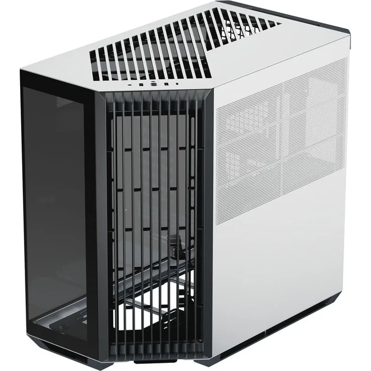 APNX V1 PC-Gehäuse, Midi-Tower, ATX, Tempered Glass - schwarz / weiß, extravagantes Design mit Panoramafenster