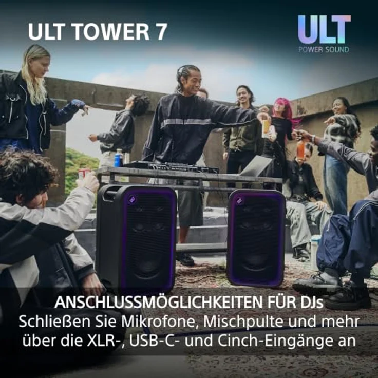 SONY ULT Tower 7, Kabelloser Bluetooth Party Lautsprecher mit 420 Watt Leistung, Schwarz, Musikgesteuerte Beleuchtung und 30 Stunden Akkulaufzeit – Bild 9