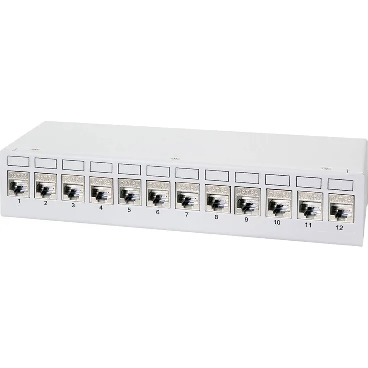 LogiLink NK4093 Patch-Panel CAT 6a Lichtgrau (RAL 7035), Verteilerfeld mit 10 Gbit/s Übertragungsgeschwindigkeit, stabilem Stahlblechgehäuse und werkzeuglosen Keystone-Modulen