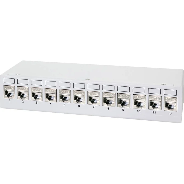 LogiLink NK4093 Patch-Panel CAT 6a Lichtgrau (RAL 7035), Verteilerfeld mit 10 Gbit/s Übertragungsgeschwindigkeit, stabilem Stahlblechgehäuse und werkzeuglosen Keystone-Modulen