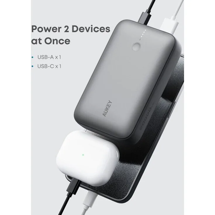 AUKEY PB-Y57 Spark Mini Powerbank, 20000mAh, kompakte Schnellladung, Grau und Weiß